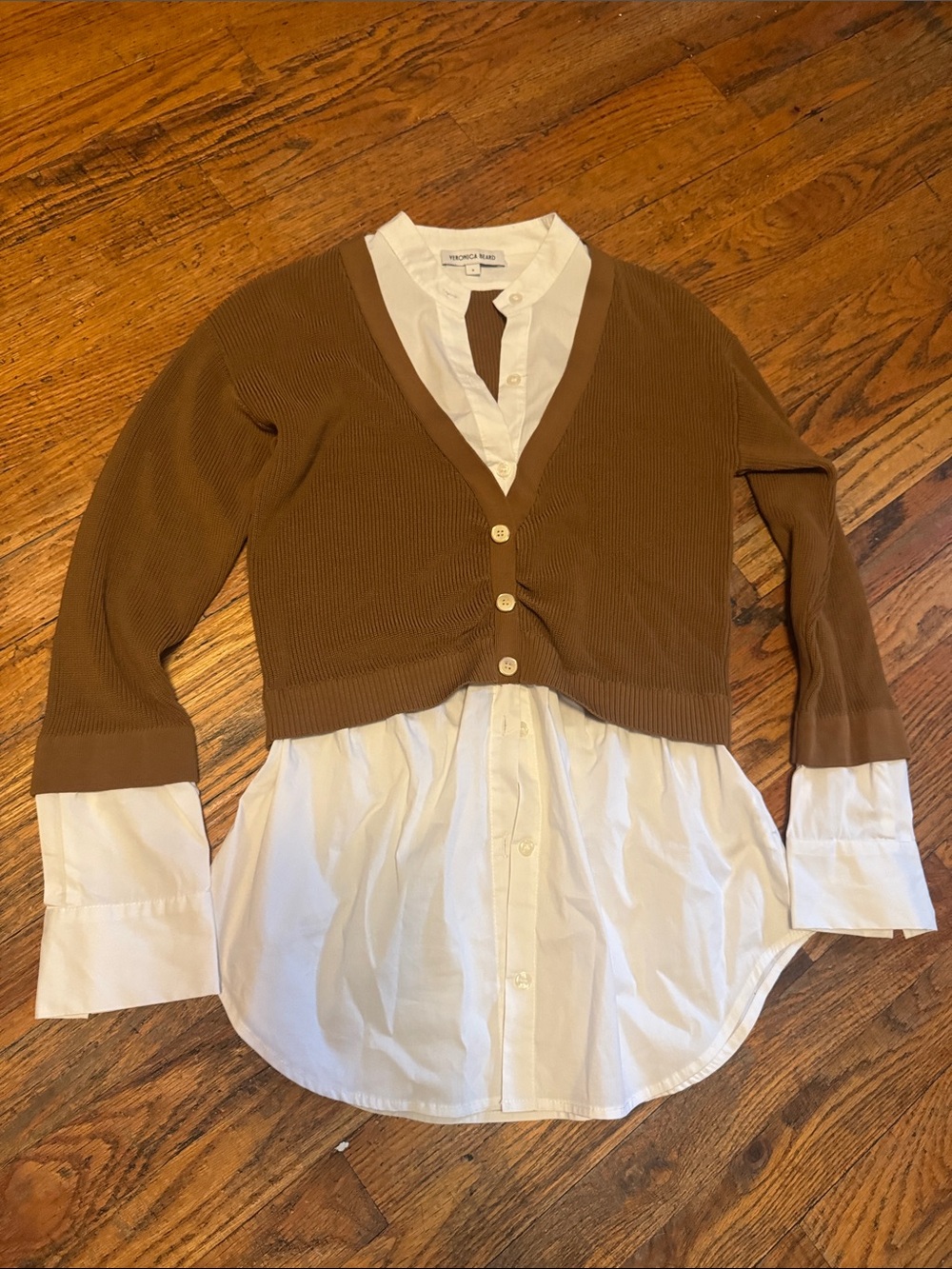 Veronica Beard Brown Cropped V-Neck Cardigan
